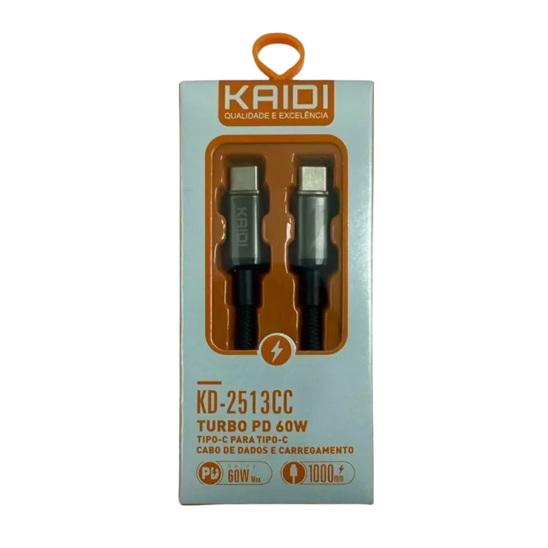 Cabo Turbo PD 60W Tipo-C para Tipo-C Kaidi – KD-2513CC
